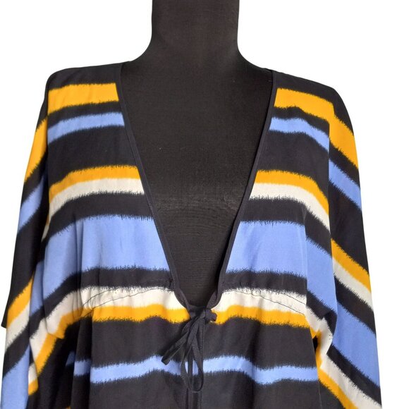 Michael Kors Size M Top Kaftan Poncho Womens Striped V-Neck Polyester - Picture 2 of 10